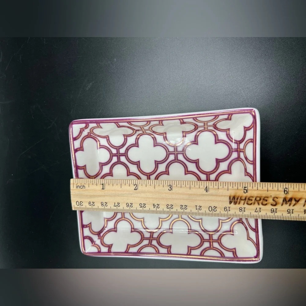 I. Godinger & Co. Trinket Jewelry Dish Tray Rectangle White W/ Purple & Gold